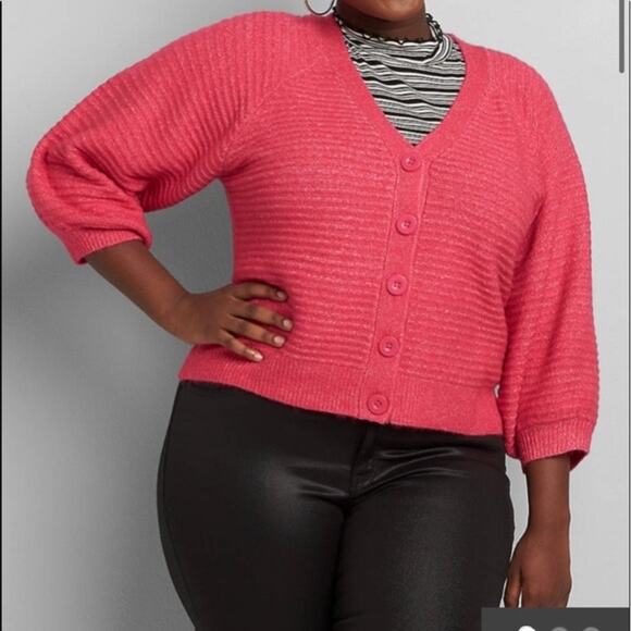 Lane Bryant Blouson-Sleeve Button-Front Cardigan - Picture 1 of 11